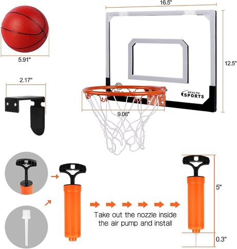 Pro Room Basketball Hoop فوق الباب - طوق كرة السلة المثبتة على الحائط مع إكسسوارات كاملة - كرة السلة الداخلية للأطفال والكبار in Kuwait