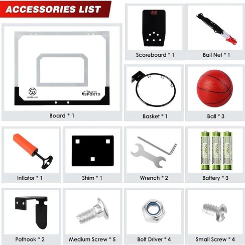 Pro Room Basketball Hoop فوق الباب - طوق كرة السلة المثبتة على الحائط مع إكسسوارات كاملة - كرة السلة الداخلية للأطفال والكبار in Kuwait