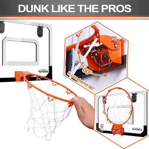 Pro Room Basketball Hoop فوق الباب - طوق كرة السلة المثبتة على الحائط مع إكسسوارات كاملة - كرة السلة الداخلية للأطفال والكبار in Kuwait