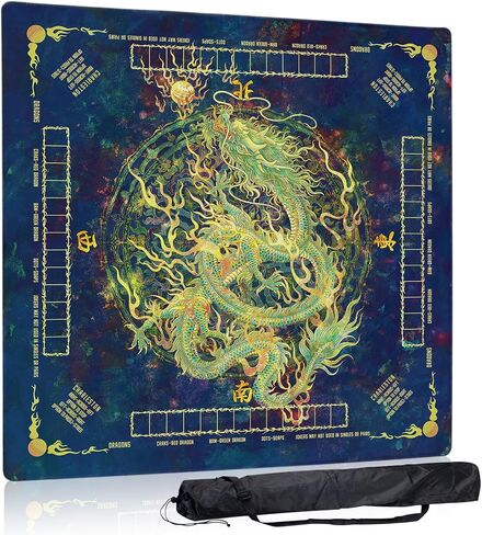 Mahjong Mat و Non-Slip والضوضاء تقلل من ملحقات Mahjong المحمولة 31.5 "× 31.5" مع حقيبة حمل ، حصيرة طاولة اللعبة لألعاب الطاولة ، ألعاب الورق ، دومينو (التنين) in Kuwait