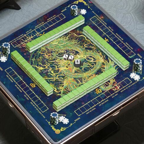 Mahjong Mat و Non-Slip والضوضاء تقلل من ملحقات Mahjong المحمولة 31.5 "× 31.5" مع حقيبة حمل ، حصيرة طاولة اللعبة لألعاب الطاولة ، ألعاب الورق ، دومينو (التنين) in Kuwait