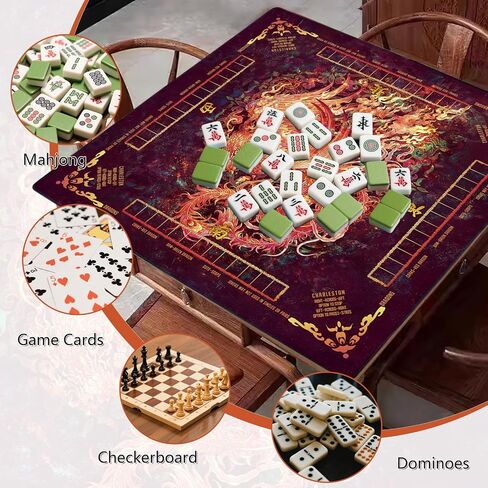 Mahjong Mat و Non-Slip والضوضاء تقلل من ملحقات Mahjong المحمولة 31.5 "× 31.5" مع حقيبة حمل ، حصيرة طاولة اللعبة لألعاب الطاولة ، ألعاب الورق ، دومينو (التنين) in Kuwait