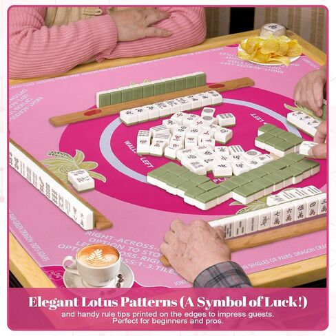 Mahjong Mat مع القواعد - 31.5 × 31.5 بوصة Neoprene Mahjong Table Mat لمجموعة Mahjong Tile Set & Poker Games ، مكافحة الضوضاء. in Kuwait