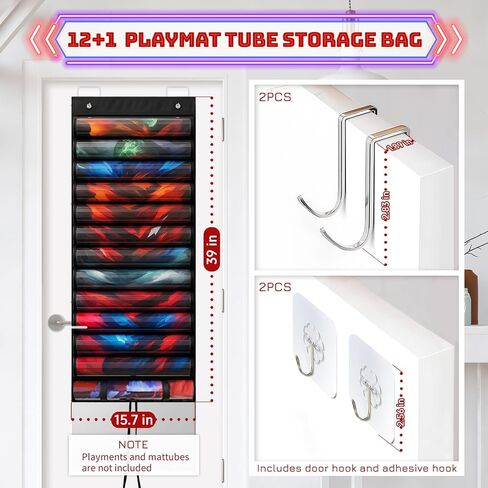 Playmat Holder ، حقيبة تخزين أنبوب Playmat لـ MTG/TCG مع 12+1 فتحات شفافة و 4 خطافات ، حامل Playmat معلقة للحصول in Saudi Arabia