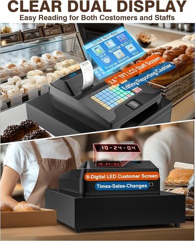 PYY Cash Register for Small Businesses - Electronic Commercial Caja Registradora para Negocio with Lock Cash Drawer Box, 8 Digital Dual Display, 48 Keys, POS System Retail Restaurant Supermarket in Saudi Arabia