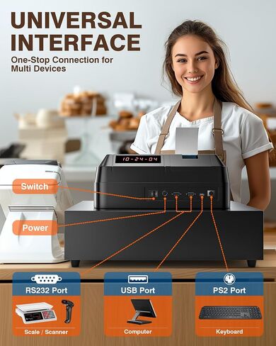 PYY Cash Register for Small Businesses - Electronic Commercial Caja Registradora para Negocio with Lock Cash Drawer Box, 8 Digital Dual Display, 48 Keys, POS System Retail Restaurant Supermarket in Saudi Arabia