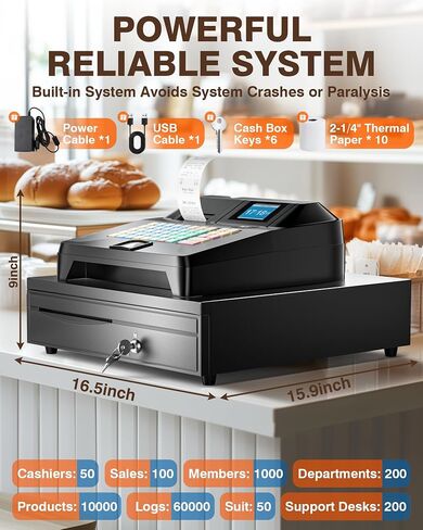 PYY Cash Register for Small Businesses - Electronic Commercial Caja Registradora para Negocio with Lock Cash Drawer Box, 8 Digital Dual Display, 48 Keys, POS System Retail Restaurant Supermarket in Saudi Arabia