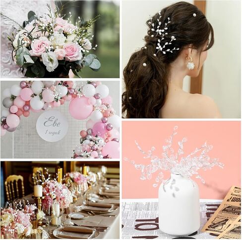 TIESOME 25 Pcs Acrylic Bead Drop Stems Flower Bouquet, Artifial Bead Drop Bouquets Crystal Flower Stem Branches Floral Acrylic Picks Arrangement for Wedding Home Decoration Floral Decor Craft Supply in Kuwait