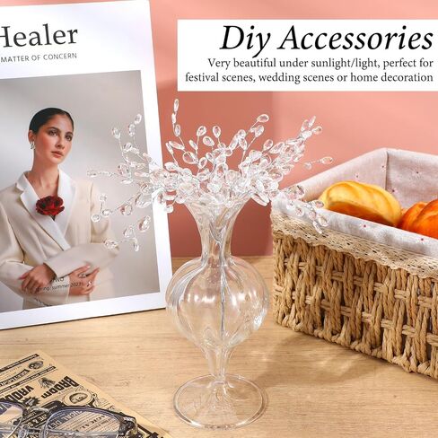 TIESOME 25 Pcs Acrylic Bead Drop Stems Flower Bouquet, Artifial Bead Drop Bouquets Crystal Flower Stem Branches Floral Acrylic Picks Arrangement for Wedding Home Decoration Floral Decor Craft Supply in Kuwait