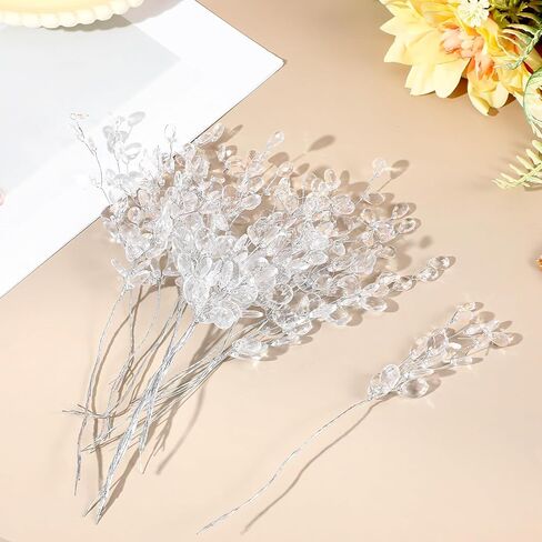 TIESOME 25 Pcs Acrylic Bead Drop Stems Flower Bouquet, Artifial Bead Drop Bouquets Crystal Flower Stem Branches Floral Acrylic Picks Arrangement for Wedding Home Decoration Floral Decor Craft Supply in Kuwait