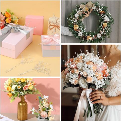 TIESOME 25 Pcs Acrylic Bead Drop Stems Flower Bouquet, Artifial Bead Drop Bouquets Crystal Flower Stem Branches Floral Acrylic Picks Arrangement for Wedding Home Decoration Floral Decor Craft Supply in Kuwait