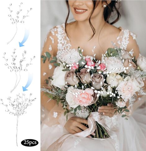 TIESOME 25 Pcs Acrylic Bead Drop Stems Flower Bouquet, Artifial Bead Drop Bouquets Crystal Flower Stem Branches Floral Acrylic Picks Arrangement for Wedding Home Decoration Floral Decor Craft Supply in Kuwait