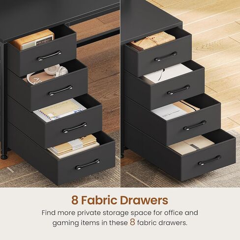 SEDETA 94.5 "مكتب ألعاب شخصيان ، مكتب كمبيوتر طويل للمكتب مع 8 أدراج وأضواء LED ، مكتب شخصين مع تخزين ، قطاع الطاقة ومراقبة المكتب المنزلي ، الرمادي in Kuwait