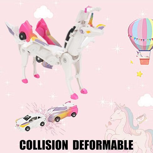 سيارة Unicorn تحويل لعبة التحول مع تصادم سيارة تحويل ， لألعاب يونيكورن للفتيات العمر 4-6 | هدية الحفلات لعيد الميلاد ، عيد الميلاد (انبهار الوردي) in Kuwait