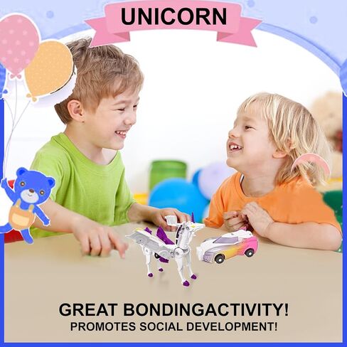 سيارة Unicorn تحويل لعبة التحول مع تصادم سيارة تحويل ， لألعاب يونيكورن للفتيات العمر 4-6 | هدية الحفلات لعيد الميلاد ، عيد الميلاد (انبهار الوردي) in Kuwait