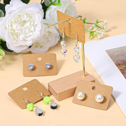 LIQWEI 100 Pcs Earring Display Cards, Earring Holder Cards with Holes Brown Jewelry Holder Tags, Earrings Paper Holders Organizer for Selling, Hanging, DIY Crafts in Kuwait