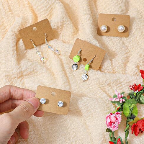 LIQWEI 100 Pcs Earring Display Cards, Earring Holder Cards with Holes Brown Jewelry Holder Tags, Earrings Paper Holders Organizer for Selling, Hanging, DIY Crafts in Kuwait