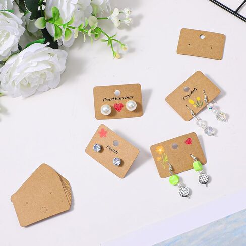 LIQWEI 100 Pcs Earring Display Cards, Earring Holder Cards with Holes Brown Jewelry Holder Tags, Earrings Paper Holders Organizer for Selling, Hanging, DIY Crafts in Kuwait