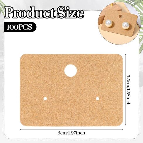 LIQWEI 100 Pcs Earring Display Cards, Earring Holder Cards with Holes Brown Jewelry Holder Tags, Earrings Paper Holders Organizer for Selling, Hanging, DIY Crafts in Kuwait