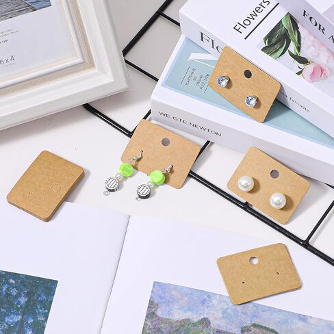LIQWEI 100 Pcs Earring Display Cards, Earring Holder Cards with Holes Brown Jewelry Holder Tags, Earrings Paper Holders Organizer for Selling, Hanging, DIY Crafts in Kuwait