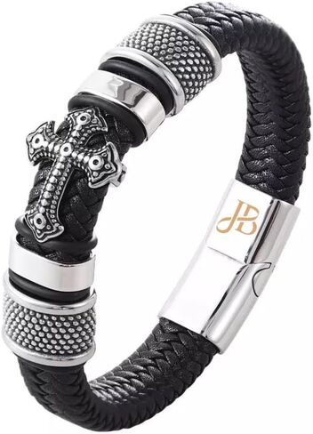 جويلبوكس سوار جلد للرجال بعقدة انفينيتي من الستانلس ستيل مضفر مصنوع يدويا بابزيم هدية للرجال - سوار معصم للرجال in Kuwait