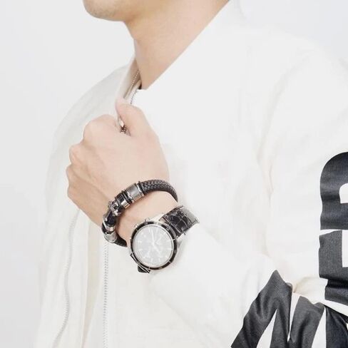 جويلبوكس سوار جلد للرجال بعقدة انفينيتي من الستانلس ستيل مضفر مصنوع يدويا بابزيم هدية للرجال - سوار معصم للرجال in Kuwait