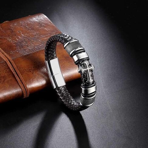 جويلبوكس سوار جلد للرجال بعقدة انفينيتي من الستانلس ستيل مضفر مصنوع يدويا بابزيم هدية للرجال - سوار معصم للرجال in Kuwait