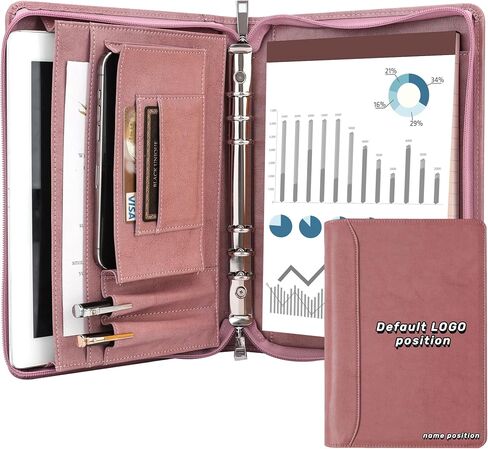 Kisski A5 Plannner Binder Padfolio للنساء ، مجلدات استئناف صغيرة 6 حلقة للمقابلة ، منظم محفظة من الجلد النباتي مع السوستة و 1pc a5 المفكرة ، حامل بطاقة/قلم ، هدايا ، وردي in Kuwait