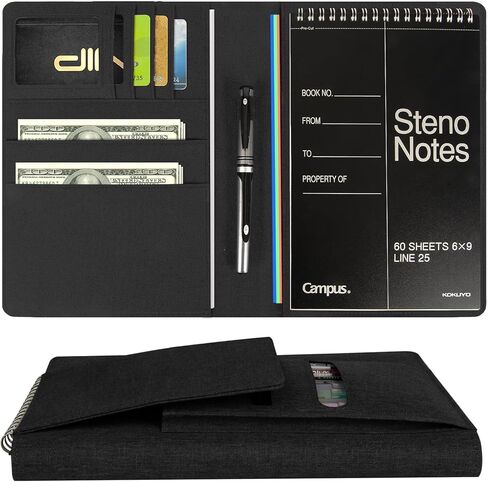 Journal Cover for Rocketbook Flip | Executive Size 6"x8.8" Fits A5, 6"x9" Steno Pad/Notebook & Top Spiral Notepad | Waterproof Protective Case with Pen Loop Holder & File Storage (Black) in Kuwait