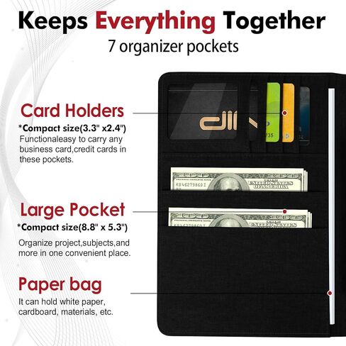 Journal Cover for Rocketbook Flip | Executive Size 6"x8.8" Fits A5, 6"x9" Steno Pad/Notebook & Top Spiral Notepad | Waterproof Protective Case with Pen Loop Holder & File Storage (Black) in Kuwait