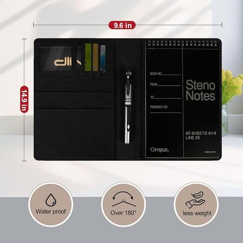 Journal Cover for Rocketbook Flip | Executive Size 6"x8.8" Fits A5, 6"x9" Steno Pad/Notebook & Top Spiral Notepad | Waterproof Protective Case with Pen Loop Holder & File Storage (Black) in Kuwait