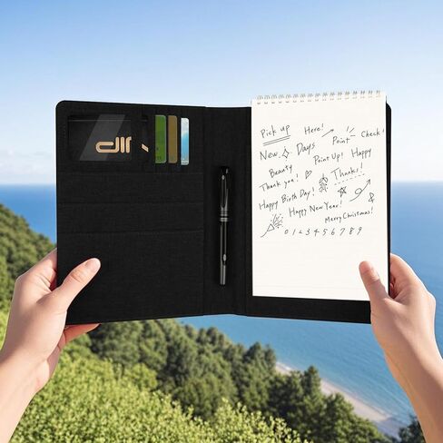 Journal Cover for Rocketbook Flip | Executive Size 6"x8.8" Fits A5, 6"x9" Steno Pad/Notebook & Top Spiral Notepad | Waterproof Protective Case with Pen Loop Holder & File Storage (Black) in Kuwait