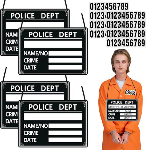 Codree 4 Set Halloween Prisoner Costume Complates ، علامة اسم السجين ، لوحات الأسماء المدعمة تسجيل Prop for Halloween Playing Cosplay Supplies Supplies in Saudi Arabia