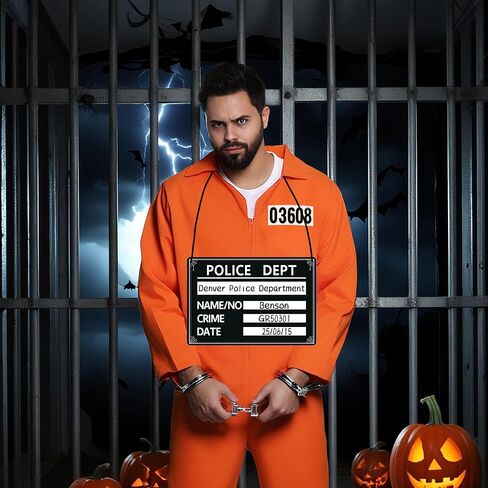 Codree 4 Set Halloween Prisoner Costume Complates ، علامة اسم السجين ، لوحات الأسماء المدعمة تسجيل Prop for Halloween Playing Cosplay Supplies Supplies in Saudi Arabia