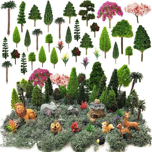 OrgMemory 45 Pcs Animal Tree, Moss, Forest Animals Figures, Plastic Trees for Projects, Model Train Scenery with No Bases, Miniature Trees Diorama Hobby Train Scenery in Saudi Arabia