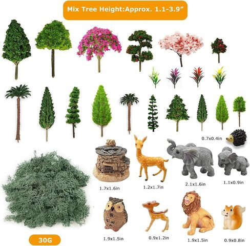 OrgMemory 45 Pcs Animal Tree, Moss, Forest Animals Figures, Plastic Trees for Projects, Model Train Scenery with No Bases, Miniature Trees Diorama Hobby Train Scenery in Saudi Arabia