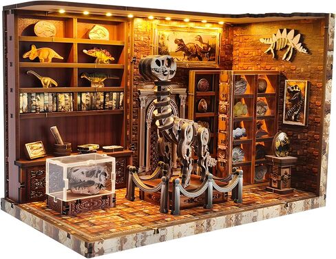 DIY Miniature House Kit ، Dollhouse Kit للبالغين والمراهقين والمبتدئين ، مجموعة حرفة طراز ثلاثية الأبعاد مع LED ، معهد أبحاث الديناصورات ، ديكور رف الكتب ، هدية لأصدقاء العائلة in Saudi Arabia