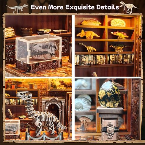 DIY Miniature House Kit ، Dollhouse Kit للبالغين والمراهقين والمبتدئين ، مجموعة حرفة طراز ثلاثية الأبعاد مع LED ، معهد أبحاث الديناصورات ، ديكور رف الكتب ، هدية لأصدقاء العائلة in Saudi Arabia