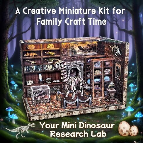 DIY Miniature House Kit ، Dollhouse Kit للبالغين والمراهقين والمبتدئين ، مجموعة حرفة طراز ثلاثية الأبعاد مع LED ، معهد أبحاث الديناصورات ، ديكور رف الكتب ، هدية لأصدقاء العائلة in Saudi Arabia
