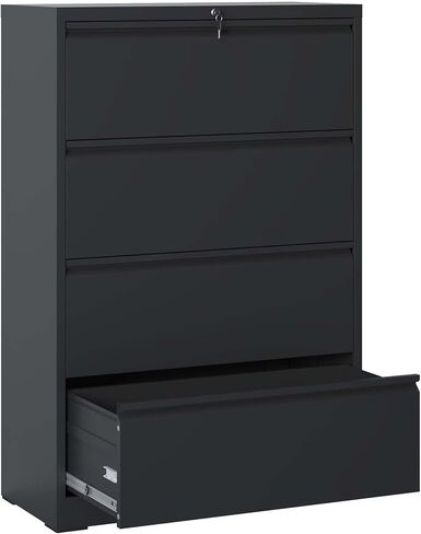 4 خزانة ملفات درج مع خزانة تخزين المعادن مع قضبان معلقة خزائن ملفات للمكتب المنزلي Black File Cabinet for Legal/F4/A4 Silent Drawer anti-Tip in Kuwait