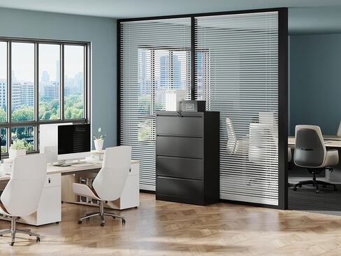 4 خزانة ملفات درج مع خزانة تخزين المعادن مع قضبان معلقة خزائن ملفات للمكتب المنزلي Black File Cabinet for Legal/F4/A4 Silent Drawer anti-Tip in Kuwait