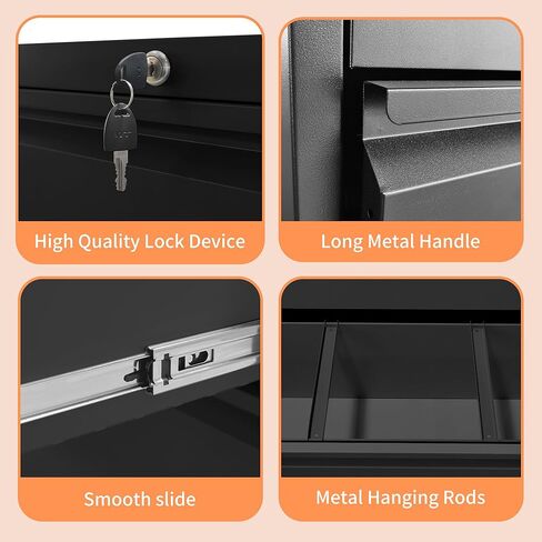 4 خزانة ملفات درج مع خزانة تخزين المعادن مع قضبان معلقة خزائن ملفات للمكتب المنزلي Black File Cabinet for Legal/F4/A4 Silent Drawer anti-Tip in Kuwait