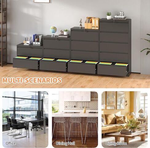 4 خزانة ملفات درج مع خزانة تخزين المعادن مع قضبان معلقة خزائن ملفات للمكتب المنزلي Black File Cabinet for Legal/F4/A4 Silent Drawer anti-Tip in Kuwait