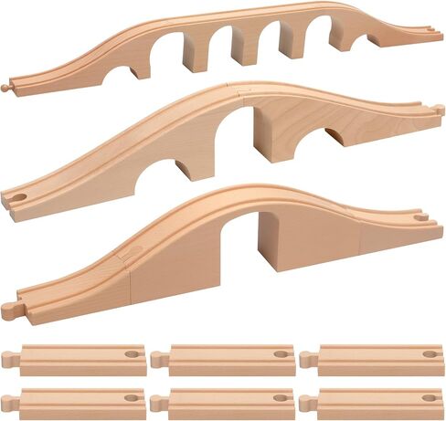 9 Pcs Wood Train Track Expansion Set 6 Arches Viaduct Bridge Train Bridges Railway Track Connectors Compatible Accessories with Railroad for Most Major Toy Railway in Saudi Arabia