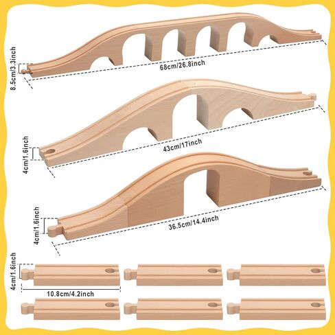 9 Pcs Wood Train Track Expansion Set 6 Arches Viaduct Bridge Train Bridges Railway Track Connectors Compatible Accessories with Railroad for Most Major Toy Railway in Saudi Arabia
