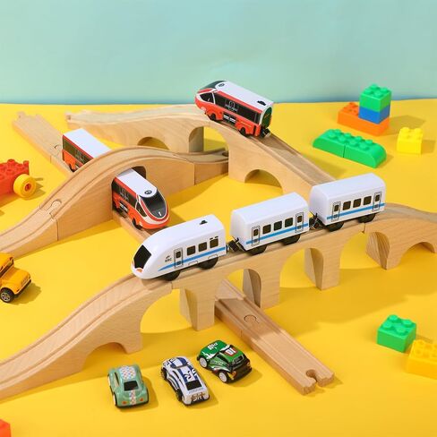 9 Pcs Wood Train Track Expansion Set 6 Arches Viaduct Bridge Train Bridges Railway Track Connectors Compatible Accessories with Railroad for Most Major Toy Railway in Saudi Arabia
