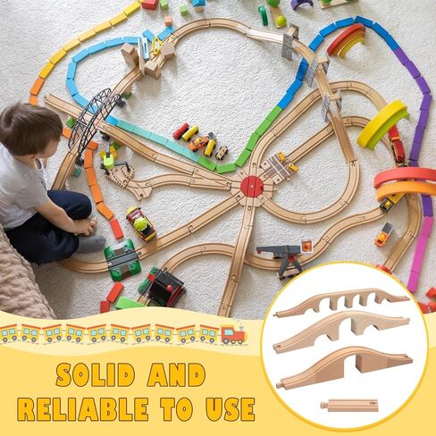 9 Pcs Wood Train Track Expansion Set 6 Arches Viaduct Bridge Train Bridges Railway Track Connectors Compatible Accessories with Railroad for Most Major Toy Railway in Saudi Arabia