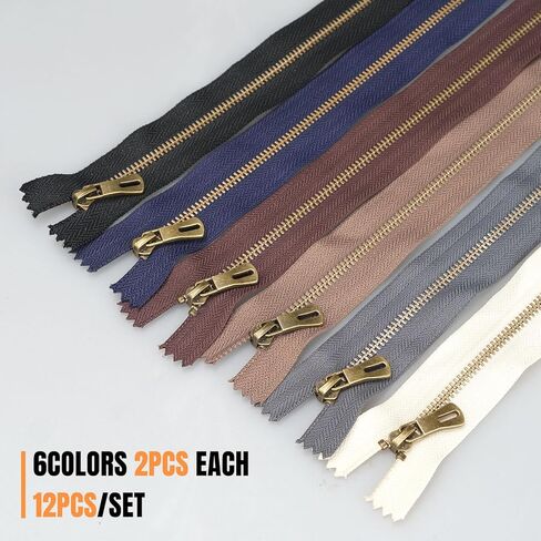 السوستة المعدنية العتيقة المكونة من 12 عبوة لسلطات الجينز والحقائب الثقيلة متعددة الحجم ، 6 ألوان ، مقاومة للصدأ （10 بوصة） in Kuwait