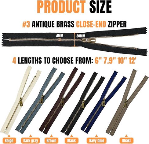 السوستة المعدنية العتيقة المكونة من 12 عبوة لسلطات الجينز والحقائب الثقيلة متعددة الحجم ، 6 ألوان ، مقاومة للصدأ （10 بوصة） in Kuwait