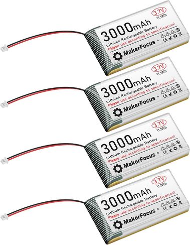 Makerfocus 4pcs 3.7v 3000mAh Lithium Polymer Battery قابل لإعادة الشحن 1S 1C LIPO بطارية مع شريط مطاطية معزول للوحة الحماية وسدادات Micro JST 1.25 لـ Arduino ESP32 Development in Saudi Arabia